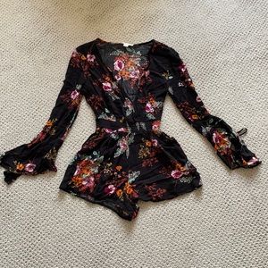 Band of Gypsies Long Sleeved Floral Romper Women S